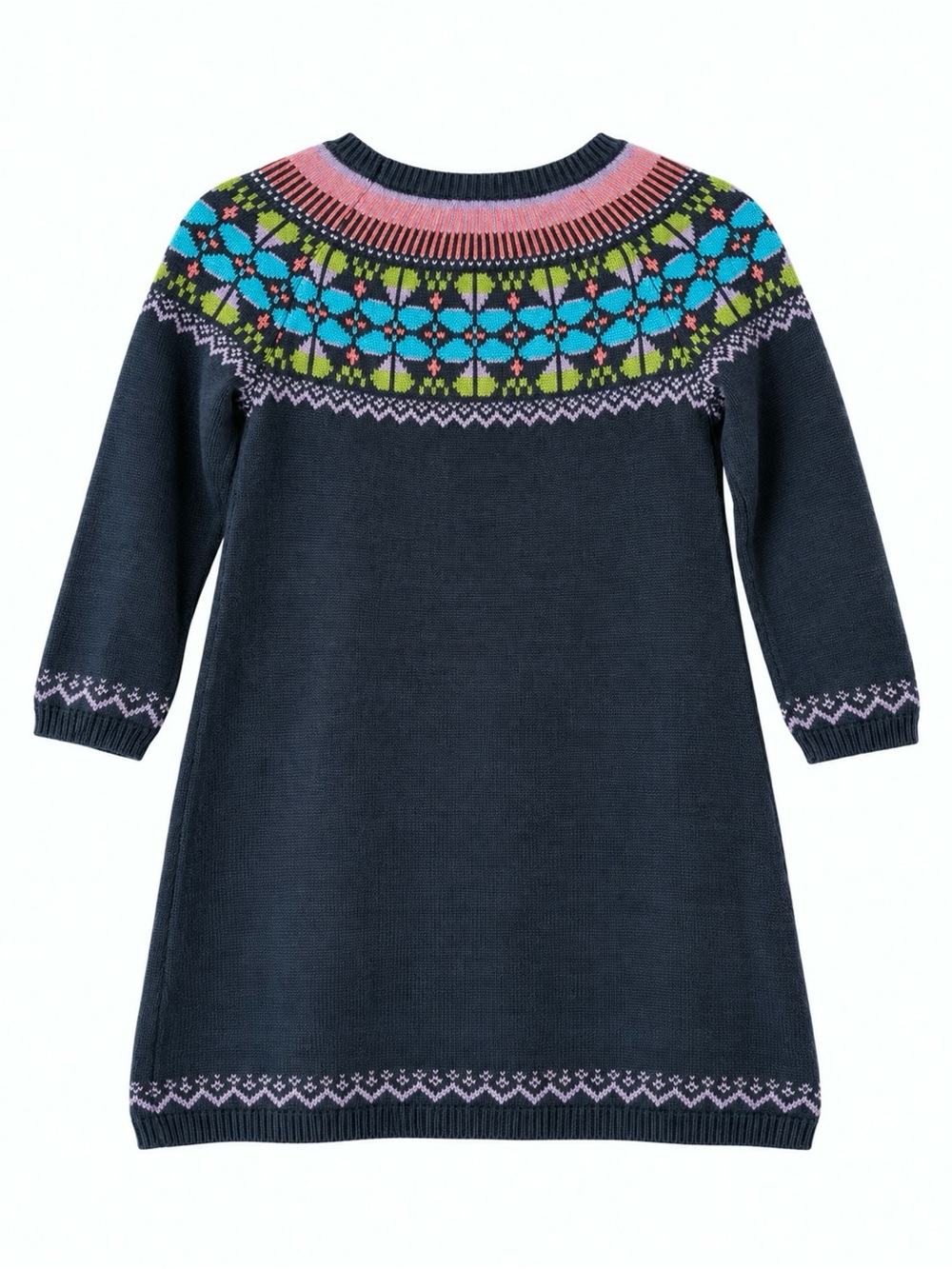 Tea Collection Fair Isle Sweater Dress Girls Size 8 Navy Cotton Blend